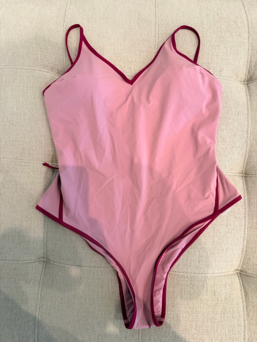 Women's Pink Contrast-Trim One-Piece Swimsuit - Picture 5 of 6